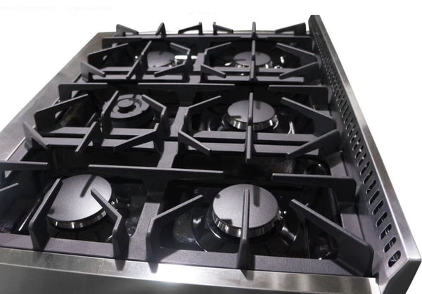 36" Thor Kitchen Pro Style Stainless Steel Built-in Gas Cooktop Rangetop, Six Burners