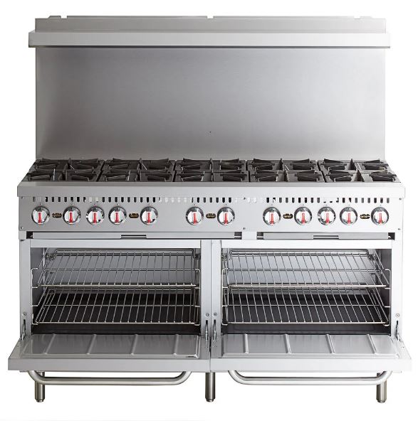 Commercial Kitchen 10 Burner 60" Range with 2 Standard Ovens - 360,000 BTU