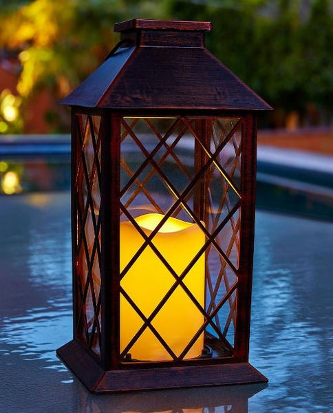 3-Pack Bronze Antique Finish Solar Flickering LED Candle Garden Patio Lantern