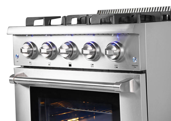 30" Thor Kitchen Stainless Steel Professional Style All-Gas Convection Oven Range, 4 Burners