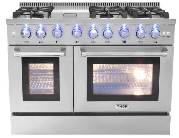 48" THOR KITCHEN Professional Double Oven All-Gas Convection Stainless Steel Range, Infrared Broiler