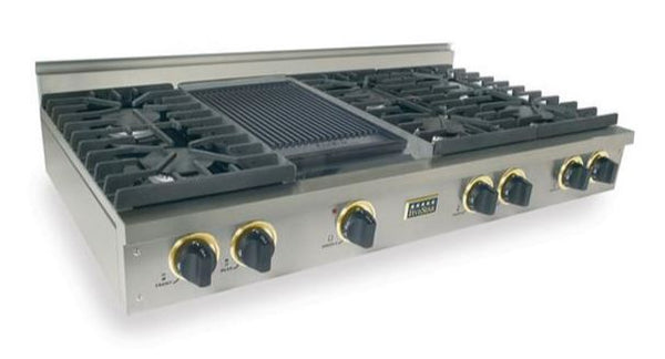 48" FiveStar Rangetop with (6) Sealed Burners, Grill-Griddle, Continuous Grates, in Stainless Steel