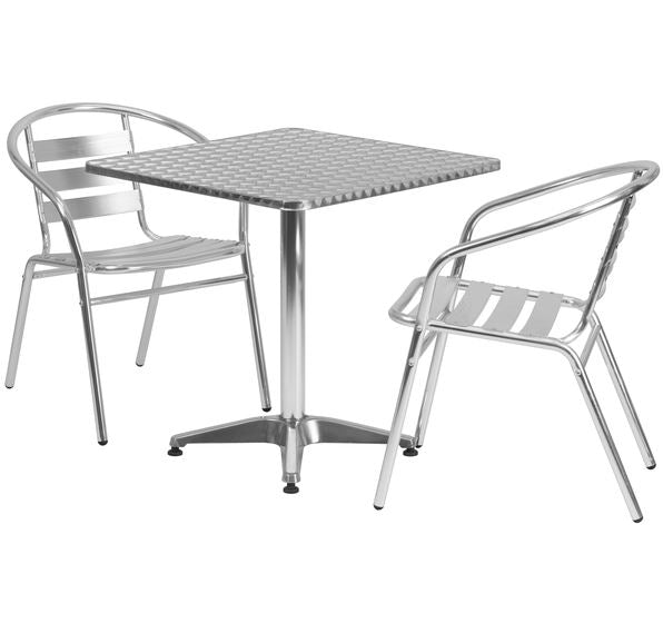 Aluminum Indoor Outdoor Patio Table Set with Matching Slat Back Chairs