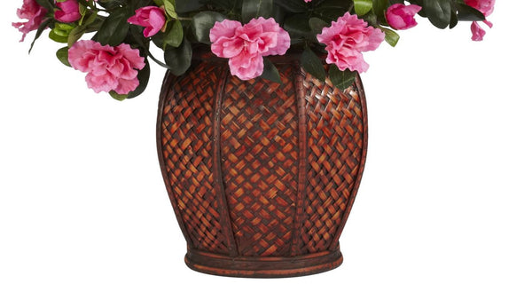 Artificial Summer Pink Azalea Silk Floral Home Decor Flower Plant with Vase