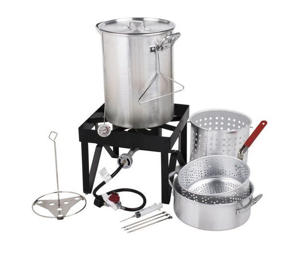 Aluminum Deluxe 30 Qt Outdoor Propane Turkey Deep Fryer, Seafood Steamer Pot Kit