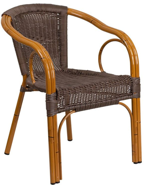 Lightweight Classic Rattan Design Patio Chair with Bamboo Styled-Aluminum Frame