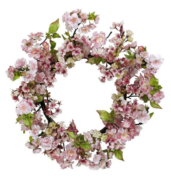Floral Summer Spring Home Decor 24" Cherry Blossom Door Hallway Accent Wreath