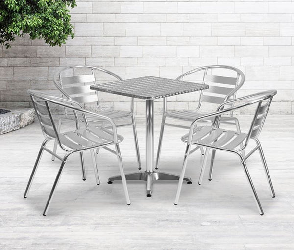 Aluminum Indoor Outdoor Patio Table Set with Matching Slat Back Chairs