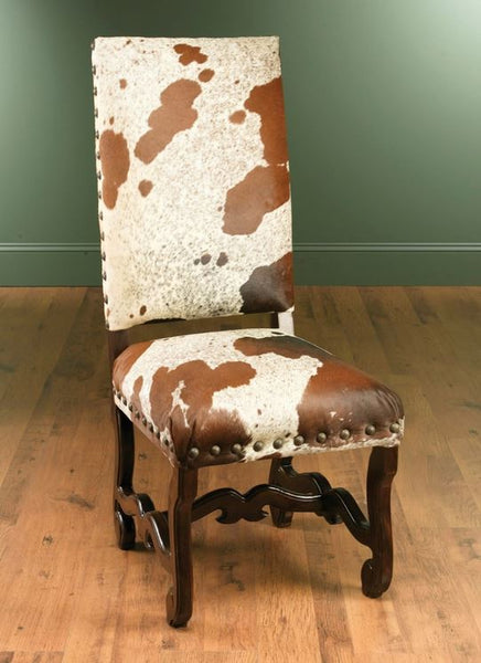 Nancy Cow Hide Chair - Dark Wood Finish