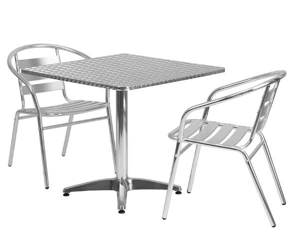 Aluminum Indoor-Outdoor Patio Square Table Set with Slat Back Chairs