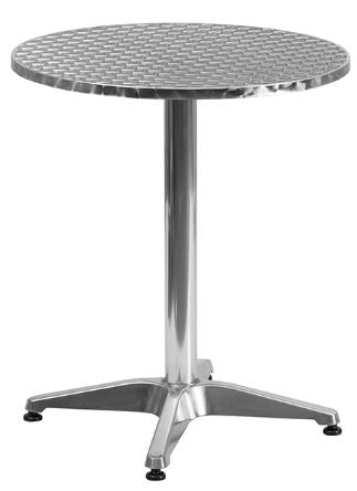 Polished Aluminum Indoor-Outdoor Patio Round Table Set with Slat Back Chairs