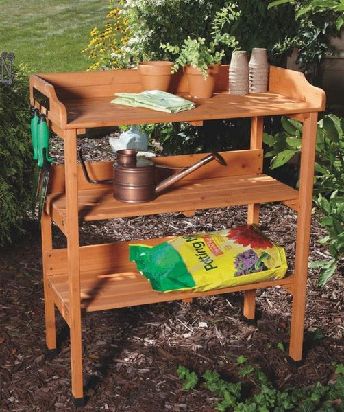 Sturdy Outdoor Patio Gardening Wood Potting Work Storage Bench Table Station