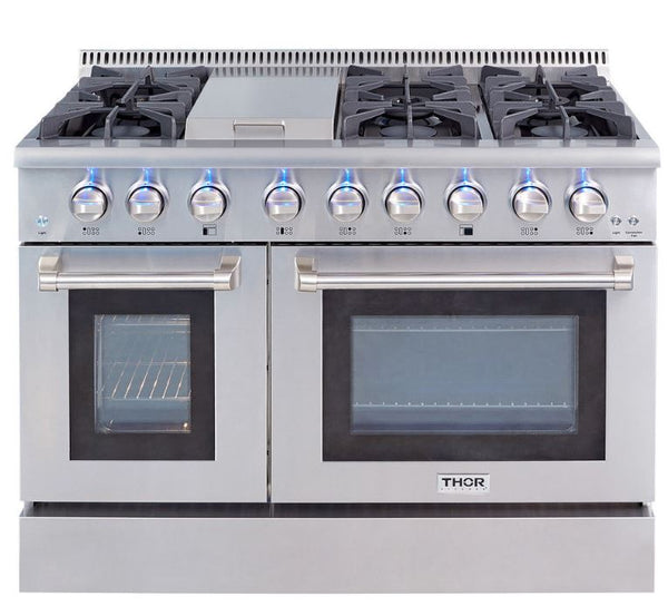 48" THOR KITCHEN Professional Double Oven All-Gas Convection Stainless Steel Range, Infrared Broiler