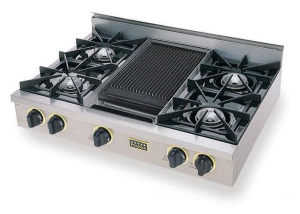 36" FiveStar Rangetop with Open Burners & Grill-Griddle, Continuous Grates in Stainless Steel