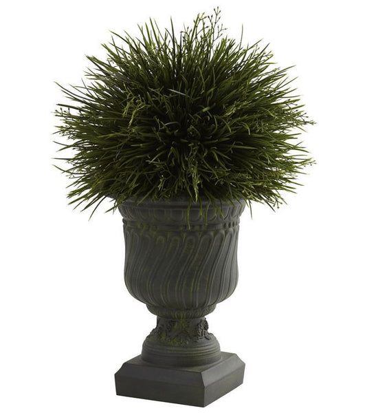 Artificial Grass & Decorative Accent Urn for Home Floral Office Patio Indoor or Outdoor