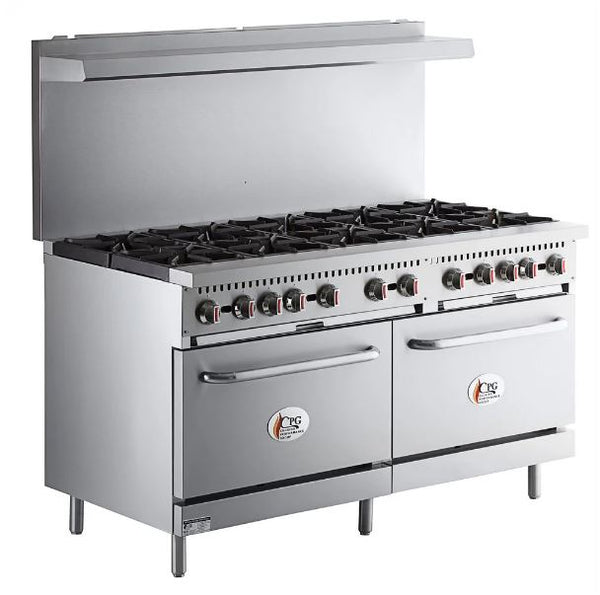 Commercial Kitchen 10 Burner 60" Range with 2 Standard Ovens - 360,000 BTU