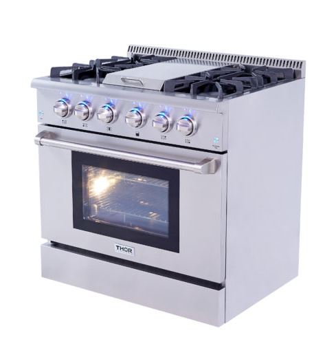 36" THOR KITCHEN Pro Stainless Steel Convection 5.2 cu. ft. Oven Gas Range, Griddle, Infrared Broiler