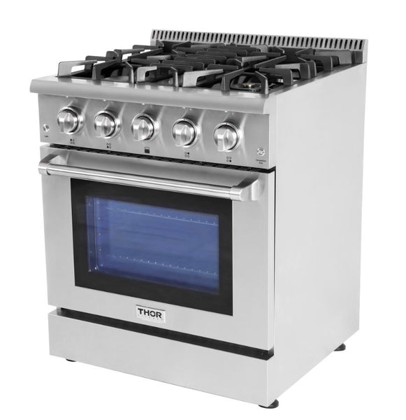 30" Thor Kitchen Stainless Steel Professional Style All-Gas Convection Oven Range, 4 Burners