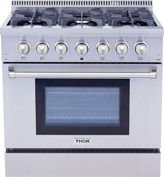 36" Thor Kitchen Professional Stainless Steel Dual-Fuel 5.2 cu. ft. Oven Range, Six Burners